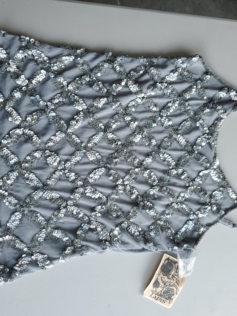 Lapis Silver Sequin Embellished Top
